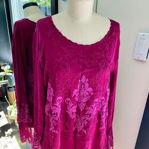 EUC Johnny Was Plum embroidered Tunic Dress S